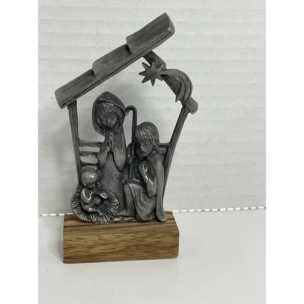 Nativity Figurine Small Vintage Handmade Of Pewter Italy Mary Joseph Jesus